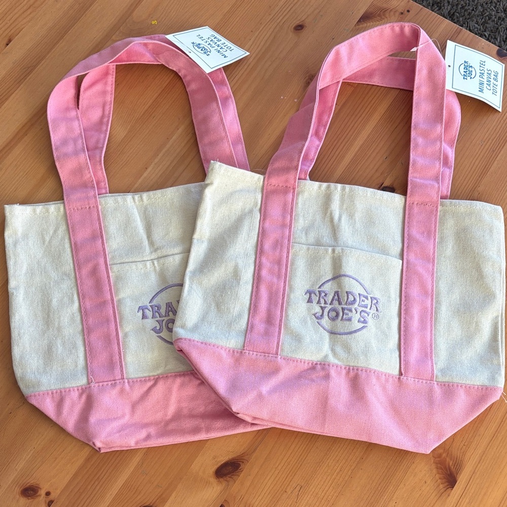 Trader Joe's Pink and Cream Canvas Tote Bag